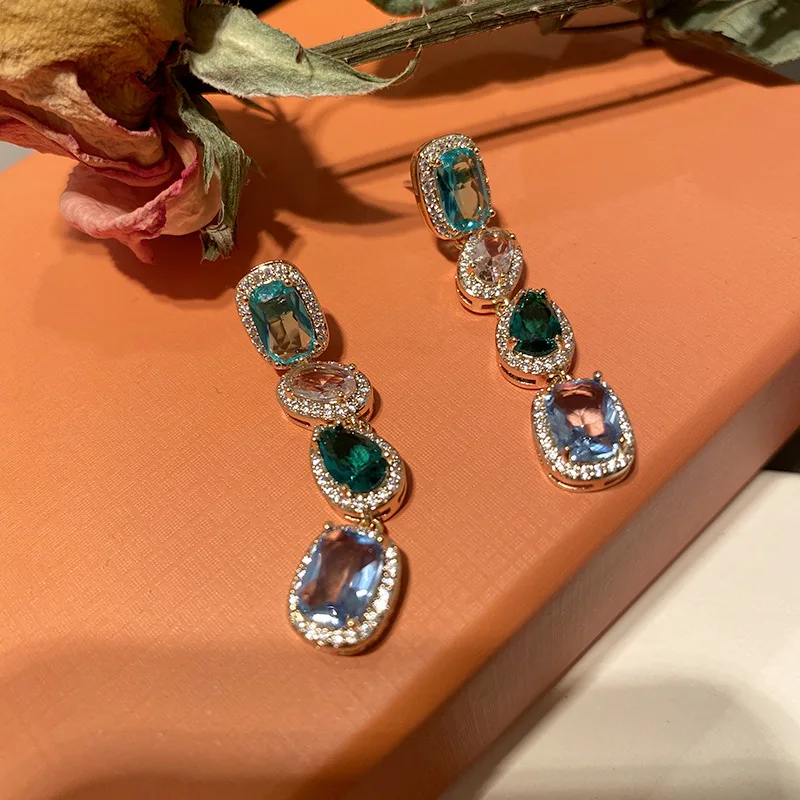 multicolor cubic zirconia fancy women earring for bridal wedding gift