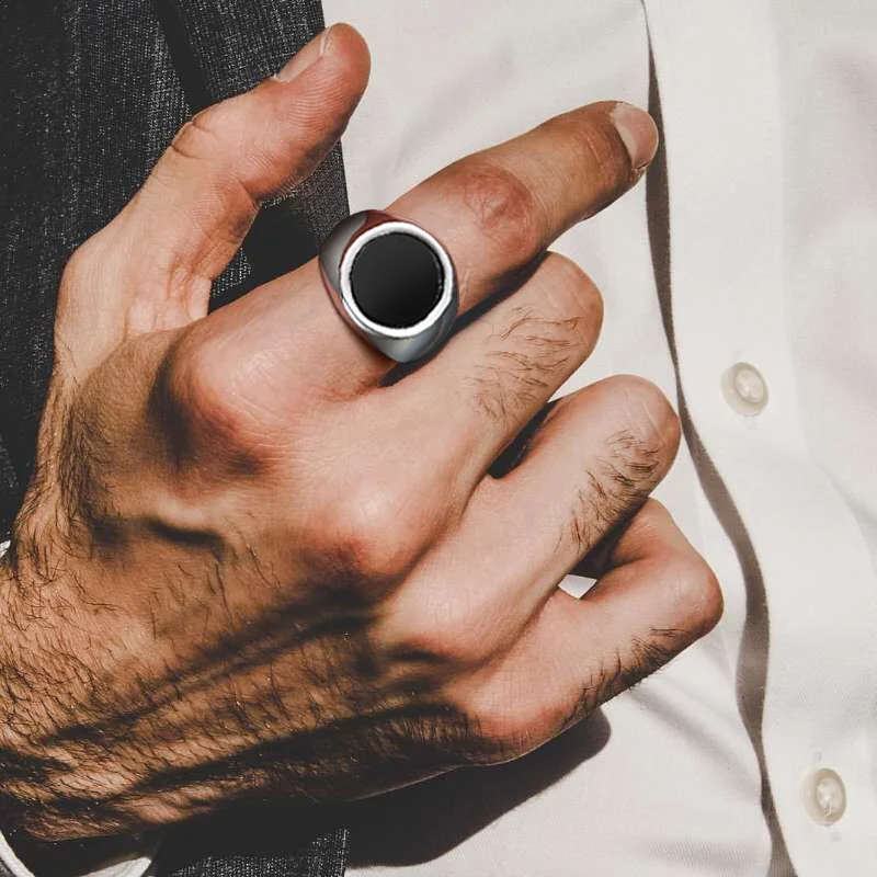 Men Ring,Men's Signet Ring,Men Black Enamel Signet Ring, Stainless Steel Gents Modern Pinky Ring, Men Jewelry