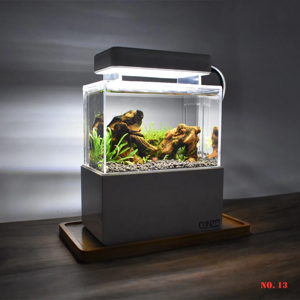 Portable Mini Betta Fish Tank Desktop Marine Aquaponic Aquarium Fishes Bowl with Water Fliter LED Light USB Air Pump Decorations