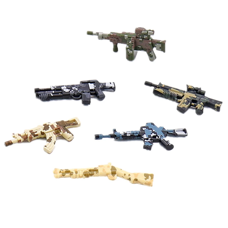 Military Accessories Guns Building Blocks Ak47 Camo Carbine Submachine Gun SWAT Army Parts MOC Bricks Toys for Children C185