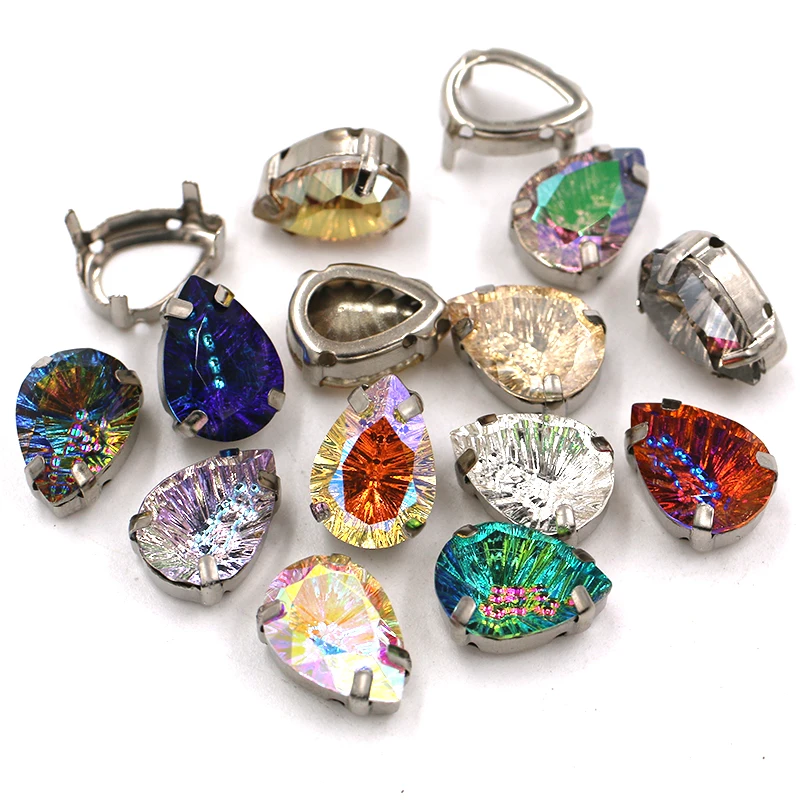10pcs/bag Clothing Decoration K9 Glass Crystal Teardrop Shape Silver Base Sew on Rhinestones for DIY Apparel Sewing & Fabric