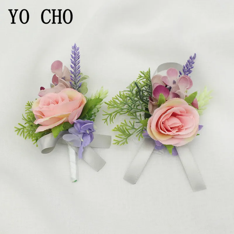 Nơ Xòe Vòng Tay Phù Dâu Hoa Boutonniere, DỰ ĐÁM CƯỚI Hoa Hồng Lụa Tím Cưới Chứng Kiến Cuộc Hôn Nhân Phụ Kiện