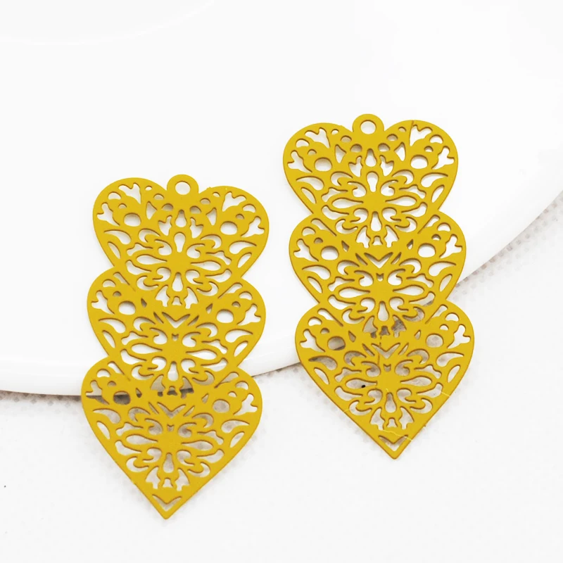 10pcs/Lot 20.5*45mm Colorful Heart Love Charms Alloy Thickness 0.3mm Hollow Out Filigree Stamping Pendant For Jewelry Making image 4