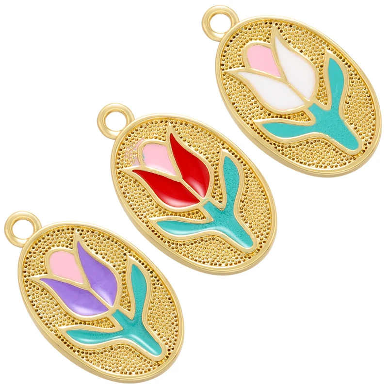 ZHUKOU Tulip flower pendants Enamel small charms for DIY handmade Jewelry accessories making flower language 'loyal love' VD932