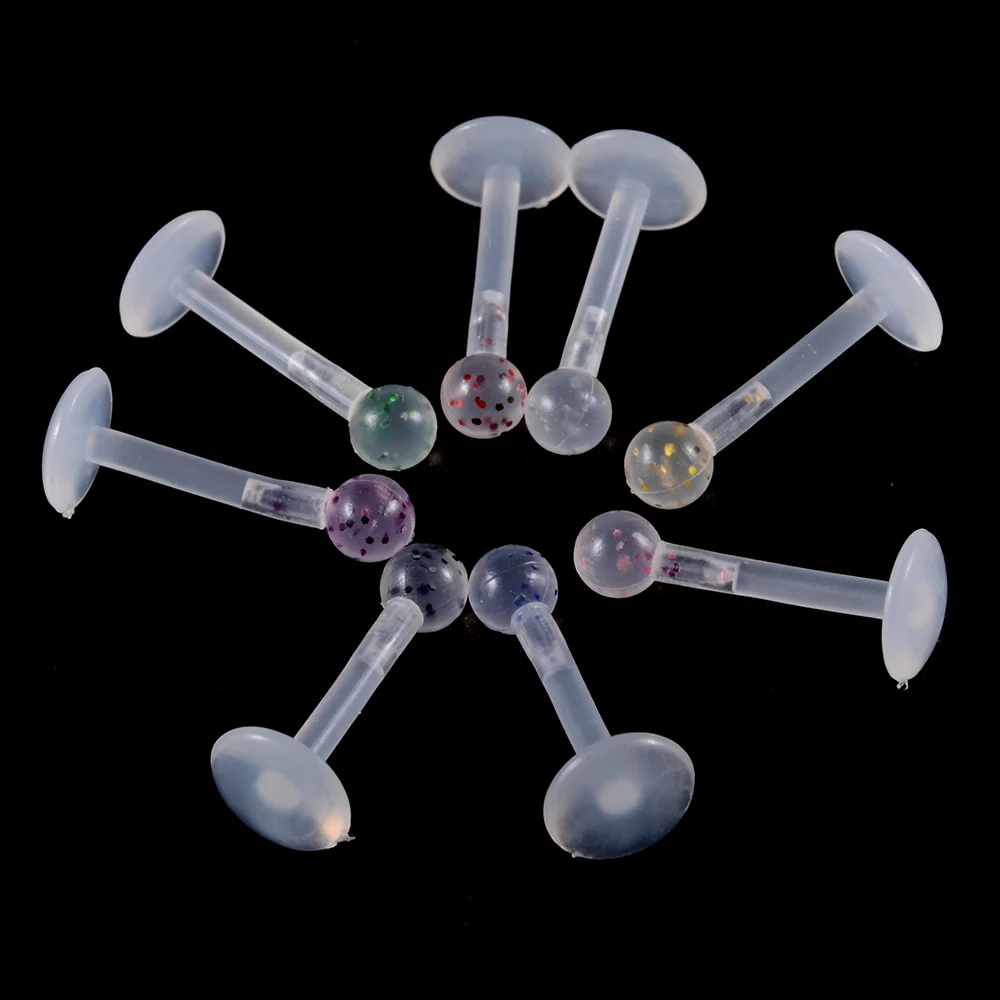 8pcs/lot Bioplast Push-in Labret Stud Lip Piercing Ring Multicolour PTFE Ear Cartilage Tragus Helix Piercing Fashion Jewelry 16G