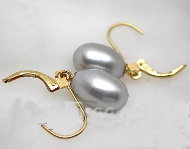 New Amazing 11mm Rice Gray Color Freshwater Pearl Dangle Earrings 14k Gold Hook Fine Jewelry Charming Lady Gift