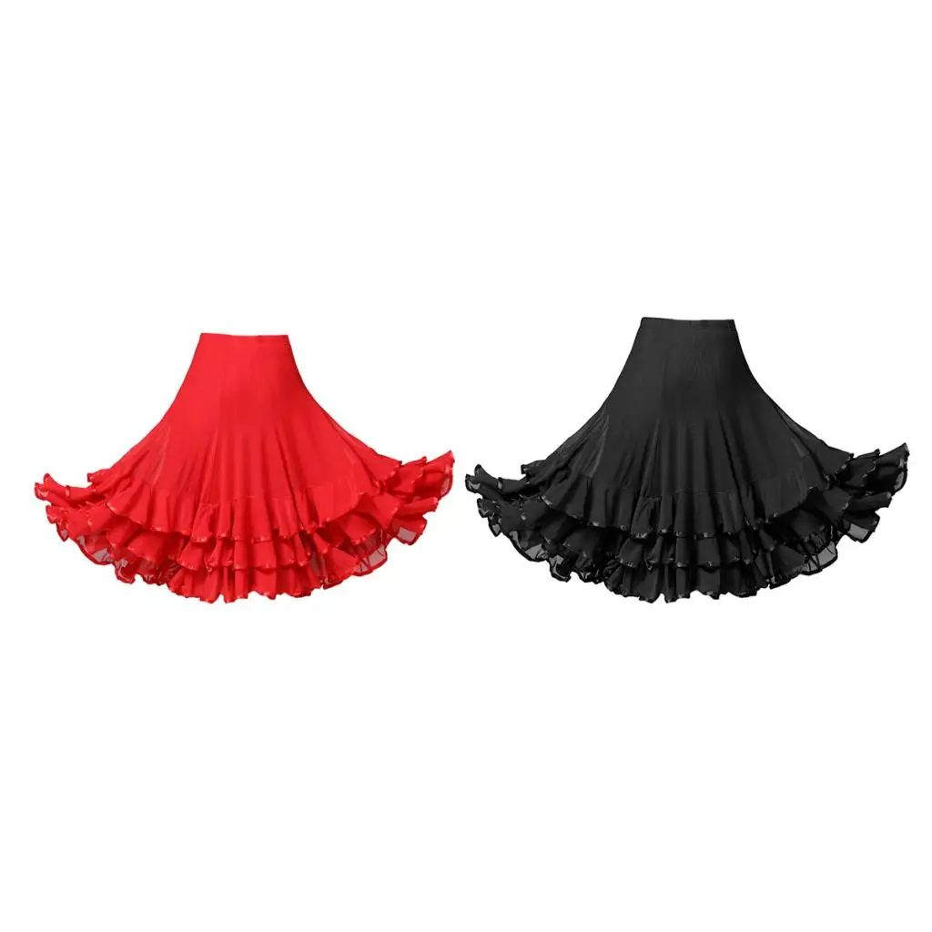 woman solid Ballroom Waltz Dance Swing Skirt Black Red Modern Tango Training Dress Costume