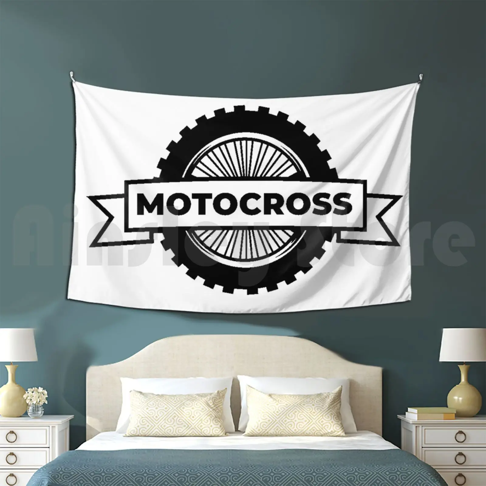 Badge Moto Cross Wheels Racing Club . Helmet , Motorcycle , Motorsport , 8 Tapestry Living Room Bedroom Gringo S Group