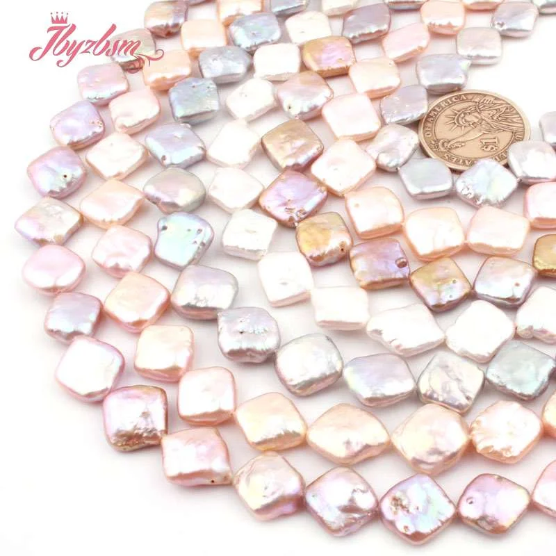 

10mm Natural Cultured Freshwater Pearl Bead Square DIY Loose Stone Beads Strand 15" For Jewelry Making Necklace Bracelets