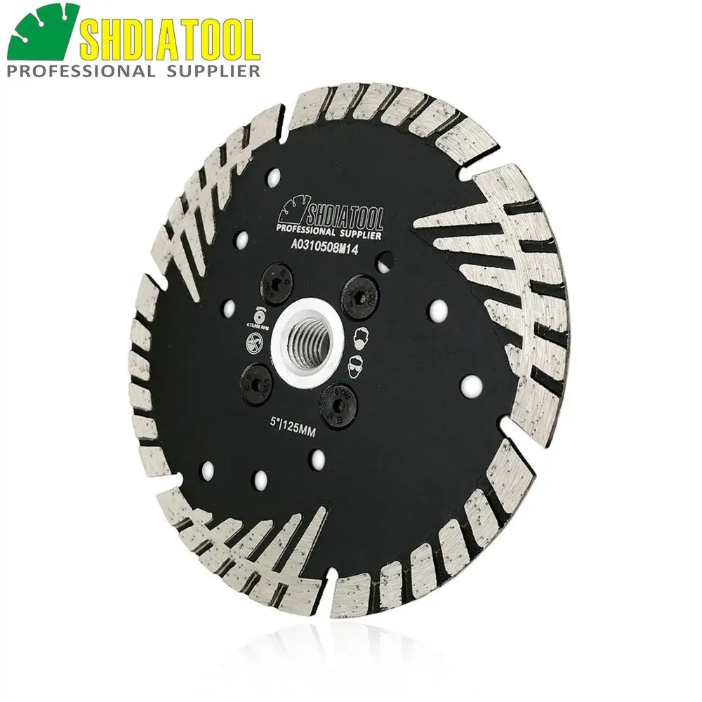 SHDIATOOL 2pcs 125mm Hot PressedDiamond Cutting Discs 5/8-11 FLANGE Diamond Turbo Blade Slant Protection Teeth concrete granite