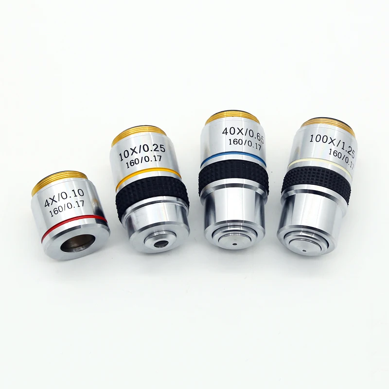 High Quality Microscope Objective 4X 10X 40X 100X Biological Microscope Objectives Lens Achromatic lens Accessories