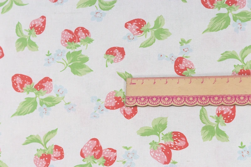 Idyllic strawberry cat rabbit fairy Cotton Fabric for Clothes Home Textile Slipcover Sewing Quilting DIY Needlework Material