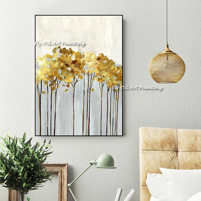 Nordic Golden Abstract Tree Leaf Wall Art Canvas Painting Gold foil Lines Brown  Wall Pictures for Living Room Decor