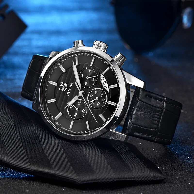 Imagem -02 - Benyar Relógios Masculinos Relógio de Negócios Moda Masculino para Masculino Topo Marca de Luxo Relógio de Pulso Masculino Esporte Cronógrafo Reloj Hombre 2023