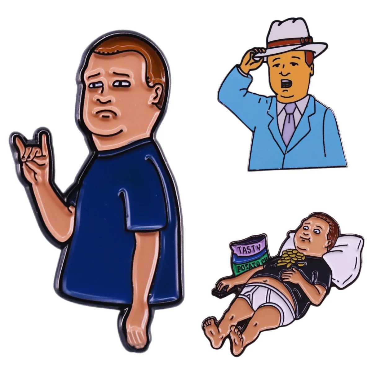 Broche de solapa de cuernos de roca de patata para fanáticos de dibujos animados, excelente calidad, Bobby Badge Hill Sitcom, esmalte para caballeros, sofá perezoso, lindo regalo