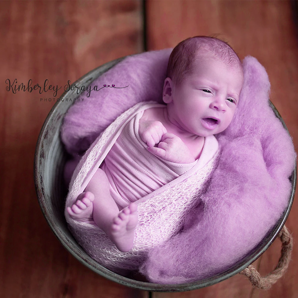 Photo Shoot Accessories 50x40CM 100% Wool Fluffy Blanket Basket Woolen Filler Stuffing Baby Cushion for Newborn Photography Prop