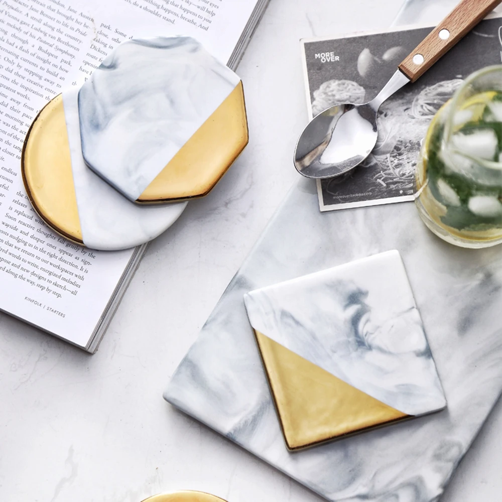 Creative Ceramic Coaster Emulation Marble Coffee Cup Mat Desktop Table Decoration Drink Coasters For Glass Placema Kitchen Tool