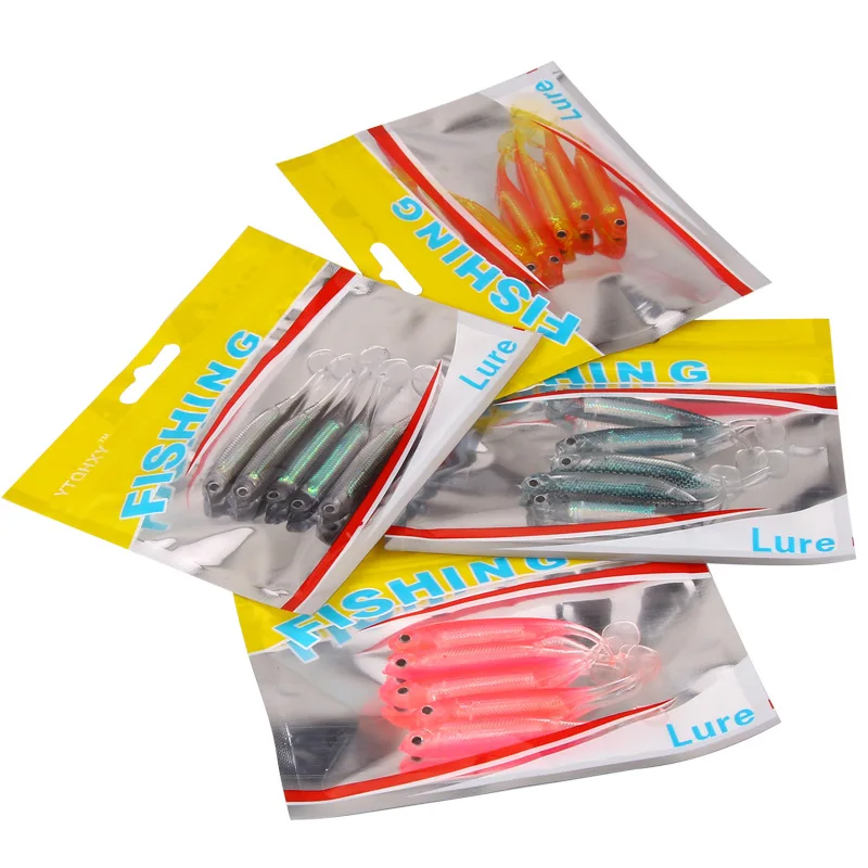 5Pcs/Bag Fishing Soft Bait 7CM 2.2G Fishing Lures 4 Color Sequin Swing Fishing Spinner Bait Artificial Tackle