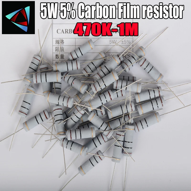 

5pcs 5W 5% Carbon Film resistor 1R ~ 1M 470K 510K 560K 620K 680K 750K 820K 910K 1M ohm