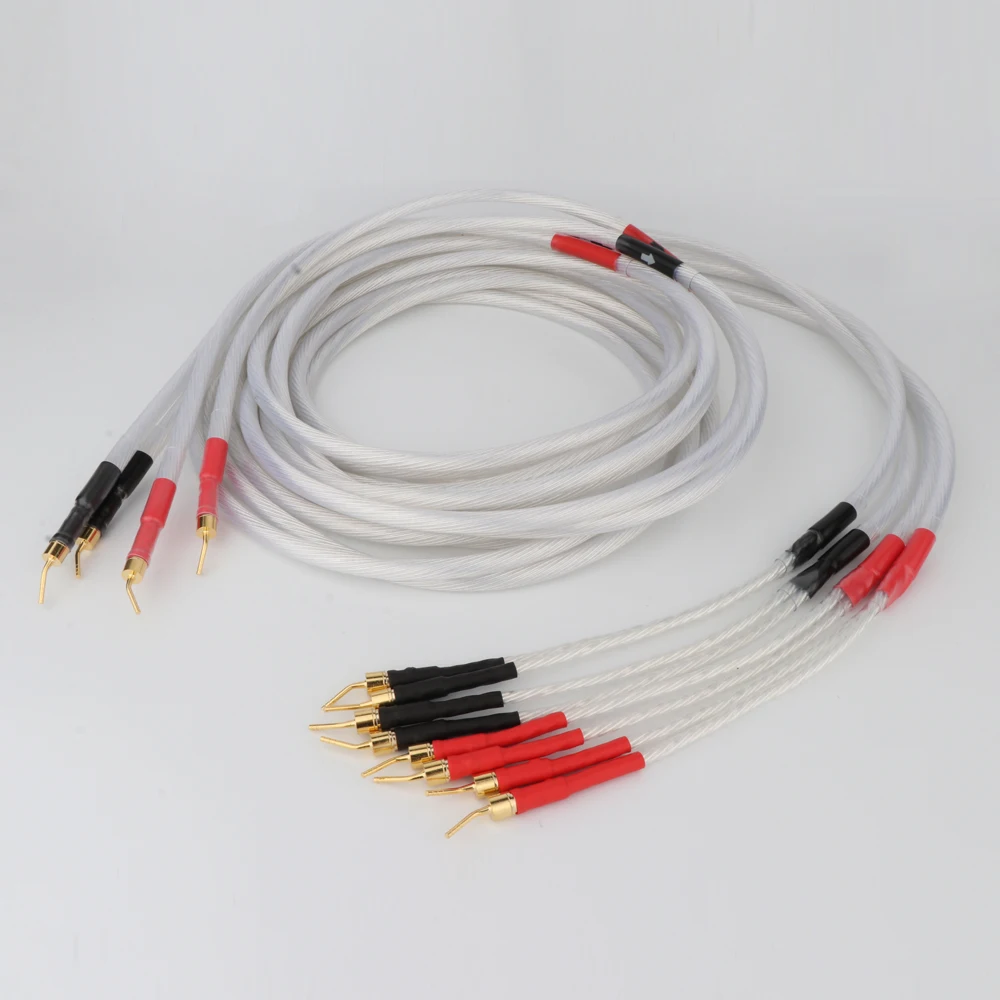 HIFI Audio 7N OCC Silver Plated HIFI SPeaker Cable with Banana To Banana Plug Speaker Wire For Audiophiles and HiFi Systems