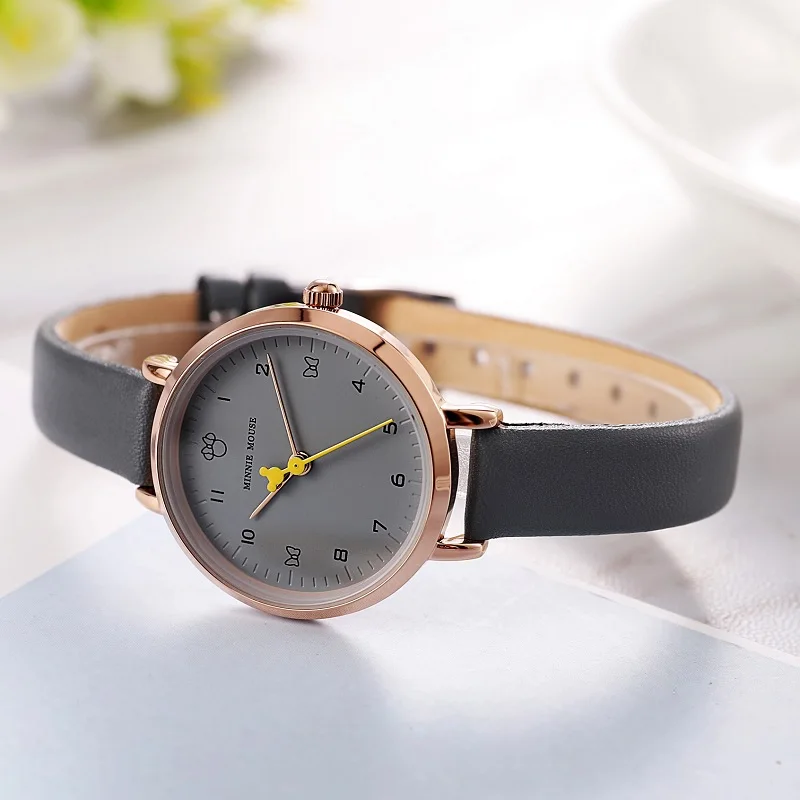 Disney Original New Ladies Wristwatches Mickey Mouse Genuine Leather Quartz Womens Watches Waterproof  Fashion Femal Girl Clocks