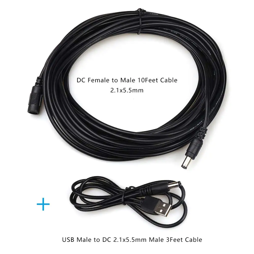 10ft 5.5mm x 2.1mm fêmea para macho dc 12v cabo de extensão de energia para câmeras de segurança cctv ip câmera dvr presente de usb para dc 5.5mm