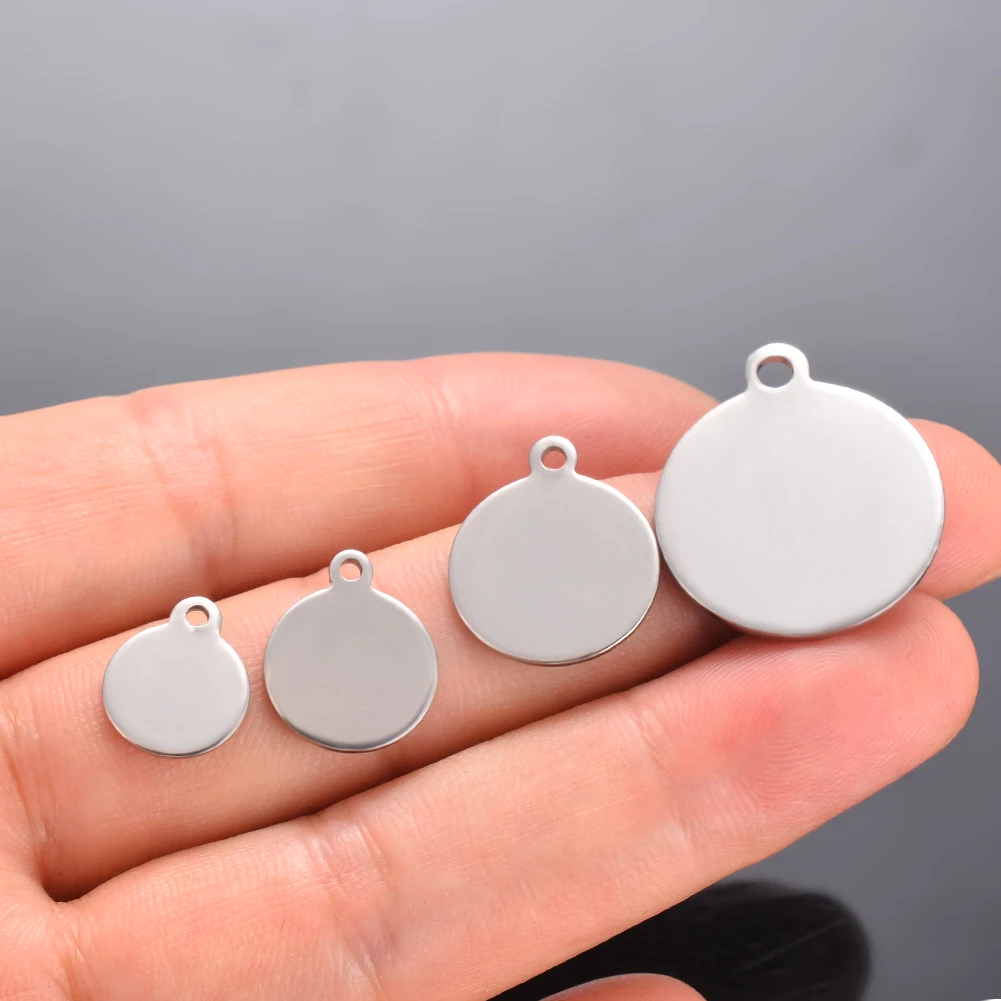 20Pcs Stainless Steel Charms Dog Tag Round Blank Disc Metal Pendant Necklace For Jewelry Making Findings Accessories