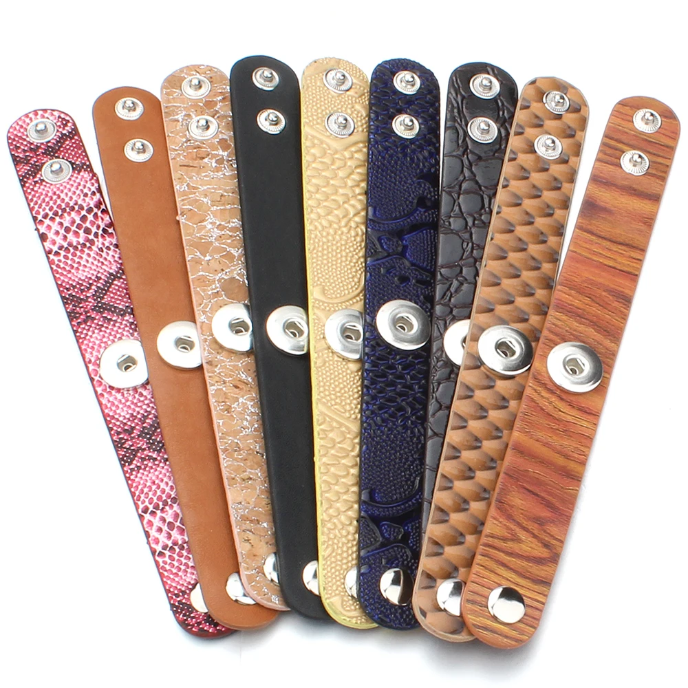 10pcs/lot Wholesale Snap Button Leather Bracelet 41 Style Snap Bracelets 18mm DIY Button Jewelry for Women Men