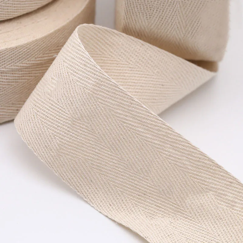 Diy Cloth Accessories 100% Cotton Herringbone Beige Tape Package Cotton Ribbon 10MM 12MM 15MM 20MM 25MM 30MM 40MM 50MM50yards