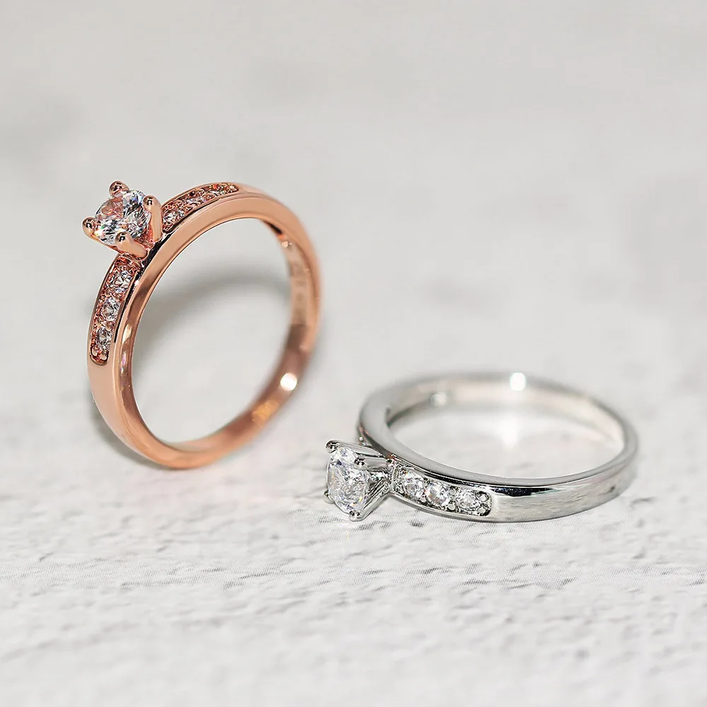 ZHOUYANG Ring For Women Classic Style 4 Claws Cubic Zirconia Rose Gold Color Wedding Engagement Gift Fashion Jewelry R592 R682