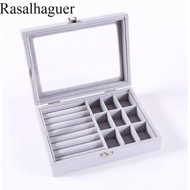 Factory Price Luxury Gray Velvet Jewelry Storage Box Bracelet Necklace Earrings Ring Storage Box   convenient travel storage