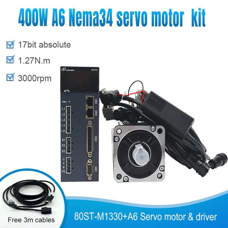 

Nema34 80MM 400W 1.27n.m 3000rpm 17Bit Absolute Bldc Servo Motor Driver Kit For CNC Router AC Servo Engine System