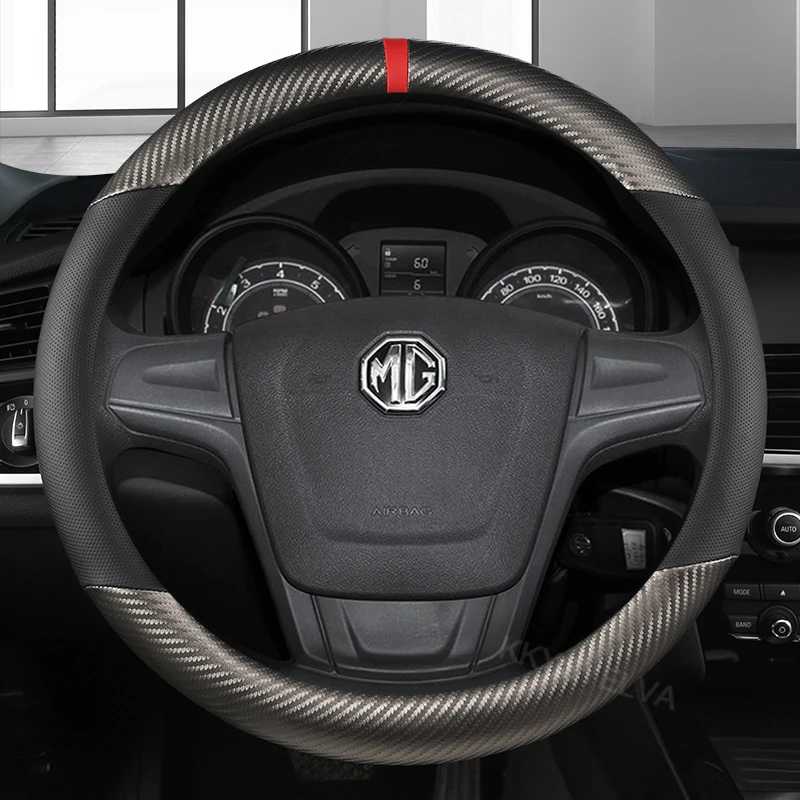 Carbon Fibre Leather Car Steering Wheel Cover 15 Inch/38cm for MG 3 5 6 7 ZS HS GS EHS EZS GT EV RX Currency Accessories