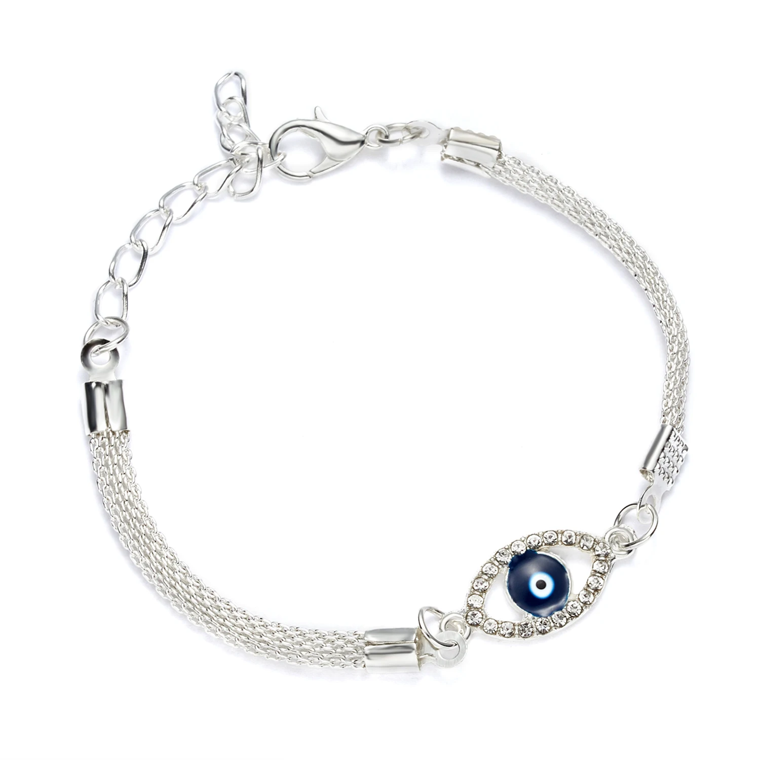 Luxury Blue Evil Eye Charm Bracelets Silver Color Turkish Style Crystal Lucky Eye Beads Bracelets For Women Jewelry Accessories