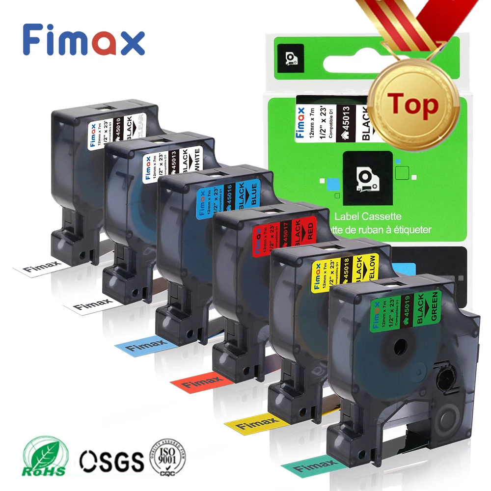 

Fimax 6 PK for Dymo D1 Standard Label Tape dymo 45013 45016 45017 45018 45021 for Dymo Label Printer 45010 Dymo D1 12mm Tape