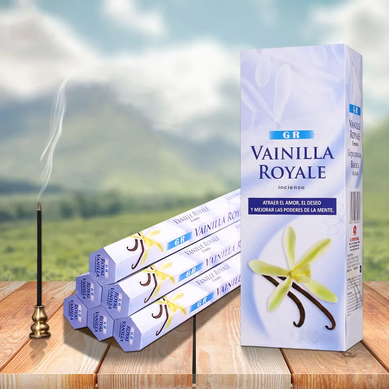 Vainilla Royale Stick-incienso de aromaterapia, caja grande de incienso, especias naturales importadas de la India, suministros budistas, aroma para el hogar