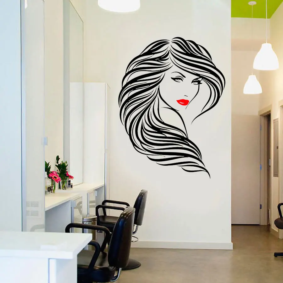 

Beautiful Woman Face Beauty Salon Wall Sticker Vinyl Interior Decor Mural Hair Salon Wall Decals Removable Mural Wallpaper 4690