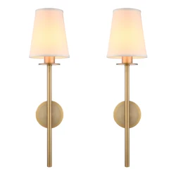 Permo Set of 2 Modern Classy Vintage Wall Sconce with Flared White Textile Lamp Shade Living Room Bedside Reading