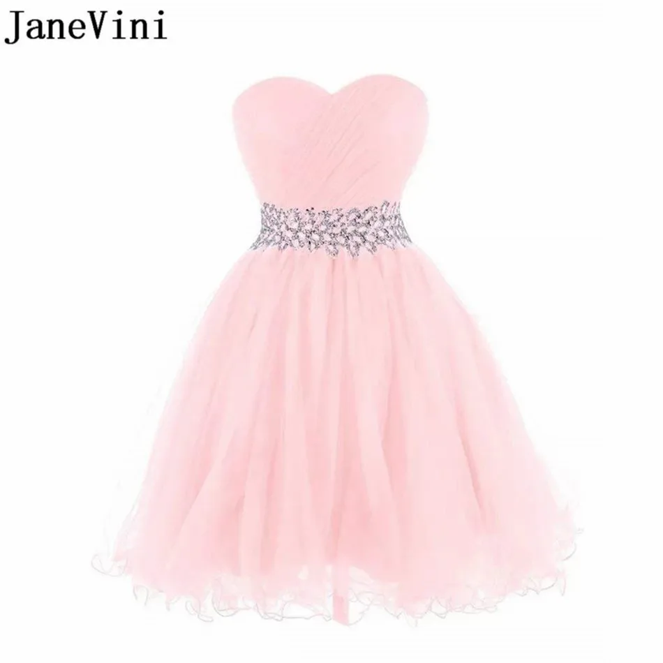 JaneVini-vestido de fiesta rosa para adolescentes, vestidos de fiesta de graduación y regreso a casa, talla grande, vestidos de cóctel cortos con cuentas de cristal, bata de tul para adolescentes 2020