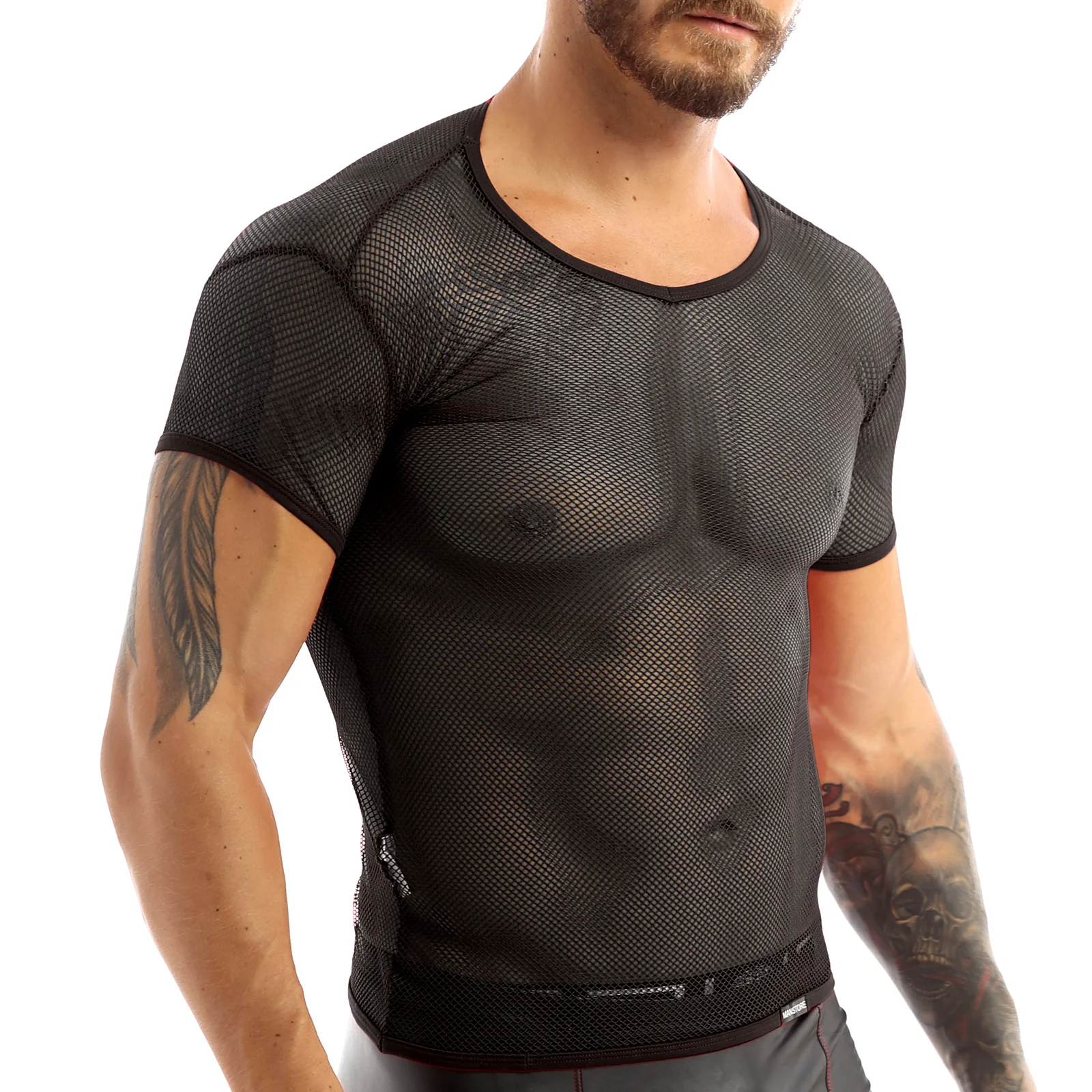 

Mens Transparent Sexy Mesh T Shirt See Through Fishnet Short Sleeve Muscle Undershirts Nightclub Party Top Breathable Sportswear