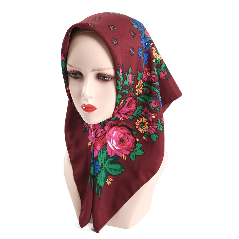 Hijab Sets Headscarf for Women National Printed Small Scarf Shawl Luxury Female Floral Bandana Ladies Kerchief Wraps Square 70cm