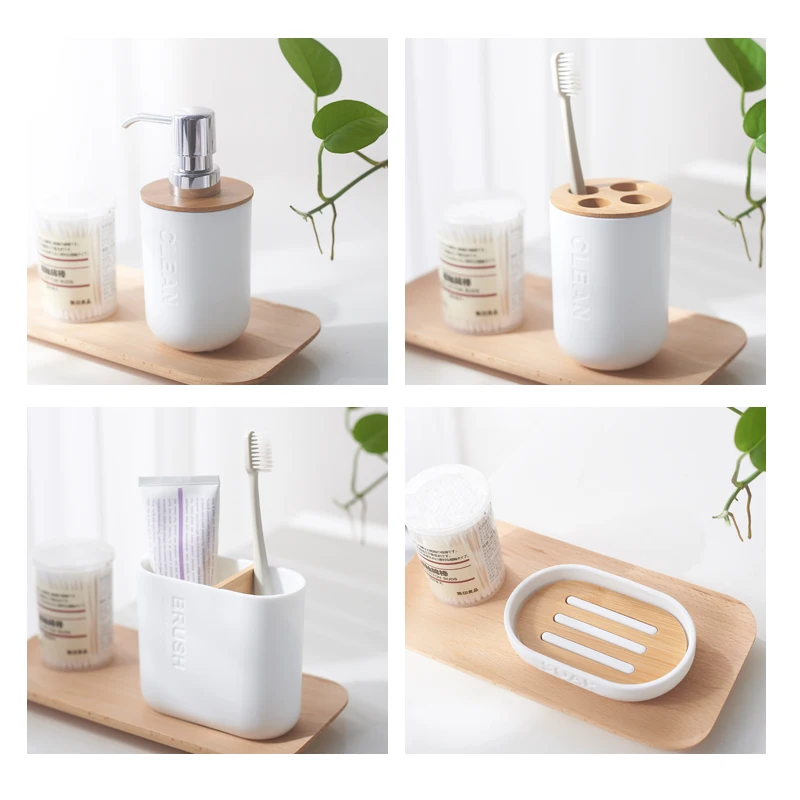 

Bamboo Bathroom Accessories Toothbrush Holder Soap Dispenser Toilet Brush Bathroom Set Bathroom Decoration Accessories