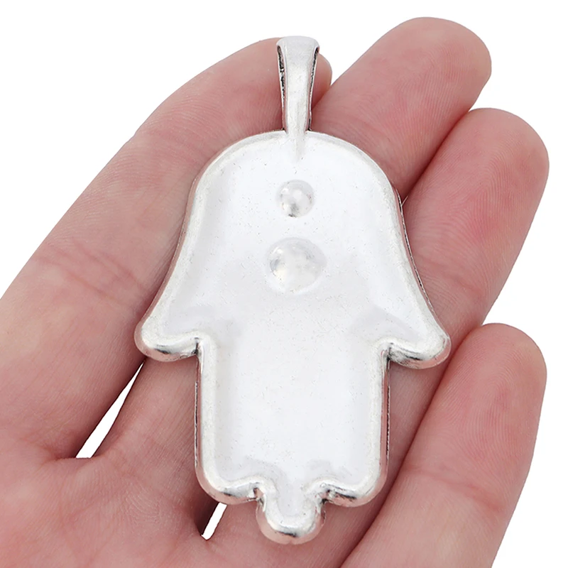 ZXZ 5pcs Tibetan Silver Large Hamsa Hand Charms Pendants for Jewelry Making Findings 70x40mm