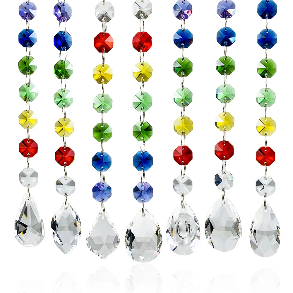 Chakra Crystal Suncatcher Hanging Garland Strands Rainbow Maker Prisms Chandelier Crystals Colorful Beads Pendant Home Decor