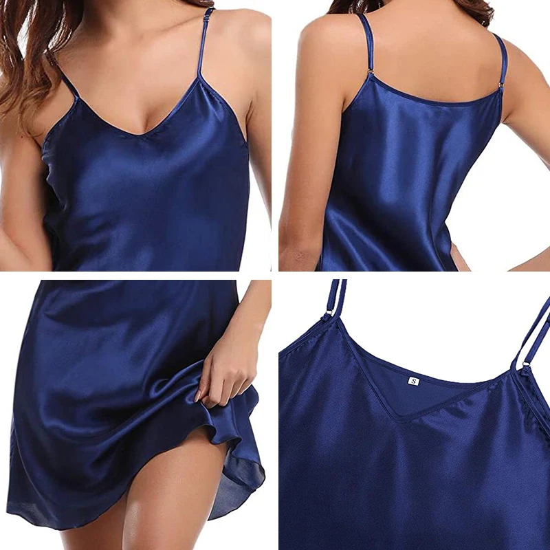 Oversize 3XL 4XL Female Satin Nightgown Lady Sexy Spaghetti Strap Night Dress Women Nighties Sleeveless Sleepwear Nightwear