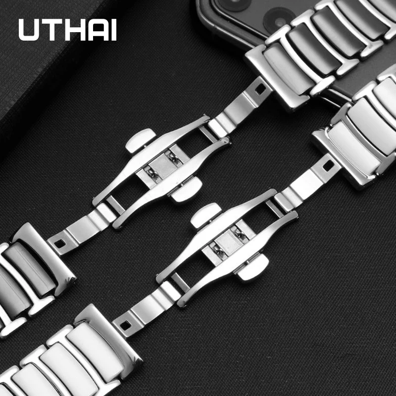 UTHAI Ceramic Strap 20mm 22mm Suitable For Huawei Smartwatch GT2/watch 2Pro/Samsung Watch Accessories Stainless Steel Strap C08