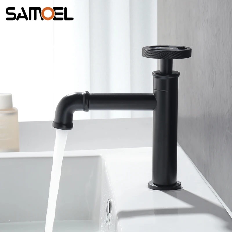 Industrial Style Brass Matte Black Bathroom Sink Faucet Single Hole Basin Cold Water Tap torneira banheiro B3379