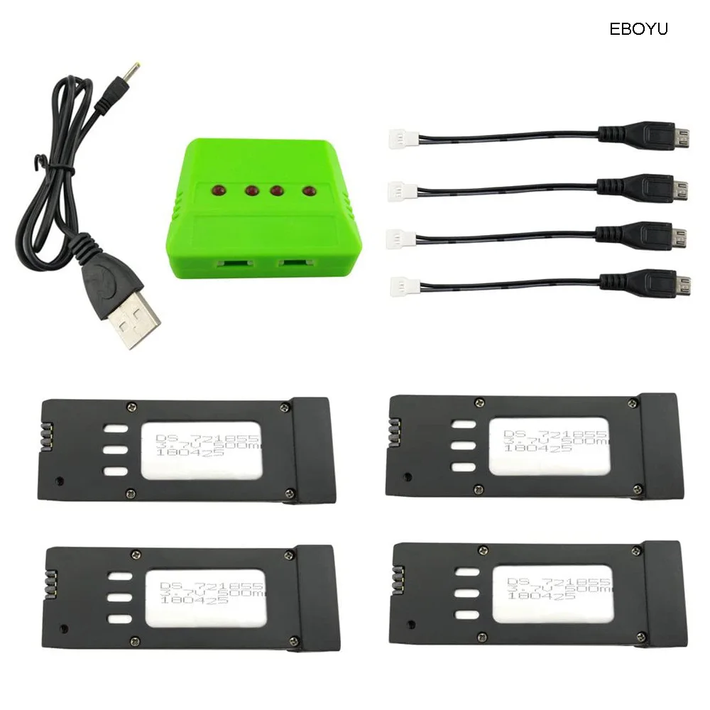 

4pcs* 3.7V 500mah Lithium Battery+ 1to4 Balance Charger for E58 S168 JY019 GD88 L800 Foldable RC Quadcopter WiFi FPV Drone