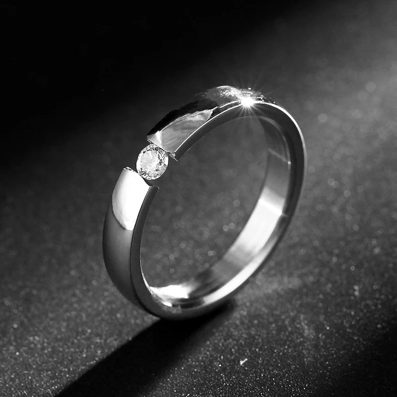 4MM Cubiz Zircon CZ Titanium Steel Ring for Women