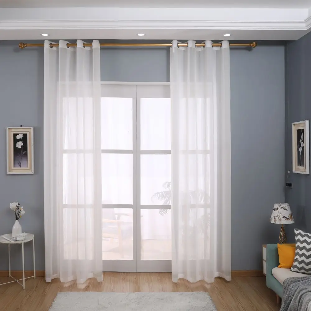 Modern Deco Linen Striped Snow Sheer Tulle European Style Window Curtains with Rod Pocket Grommet for Living Room Bedroom